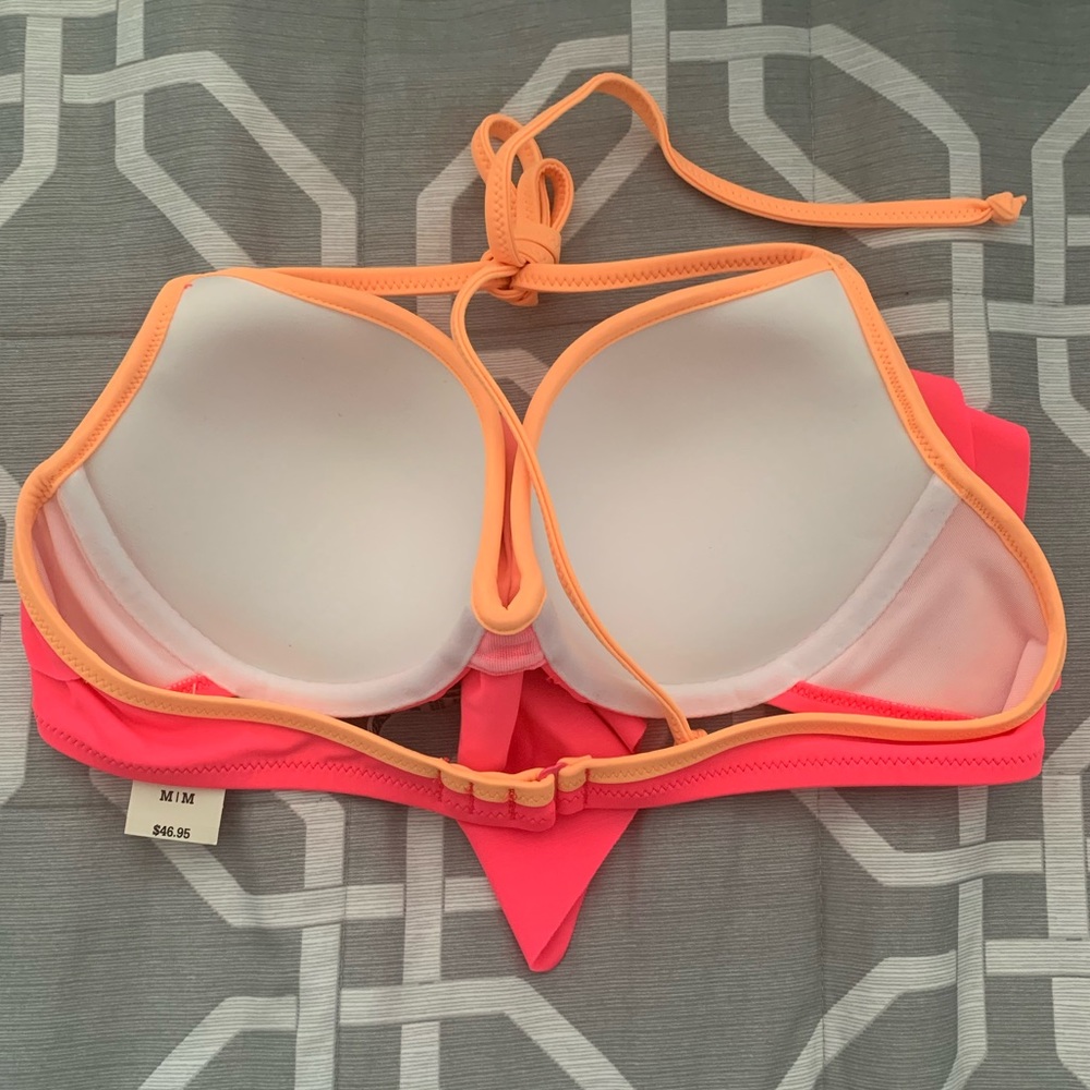 VS Pink Orange Pink Ombré Flouncy Halter Swim Top - Picture 3 of 4